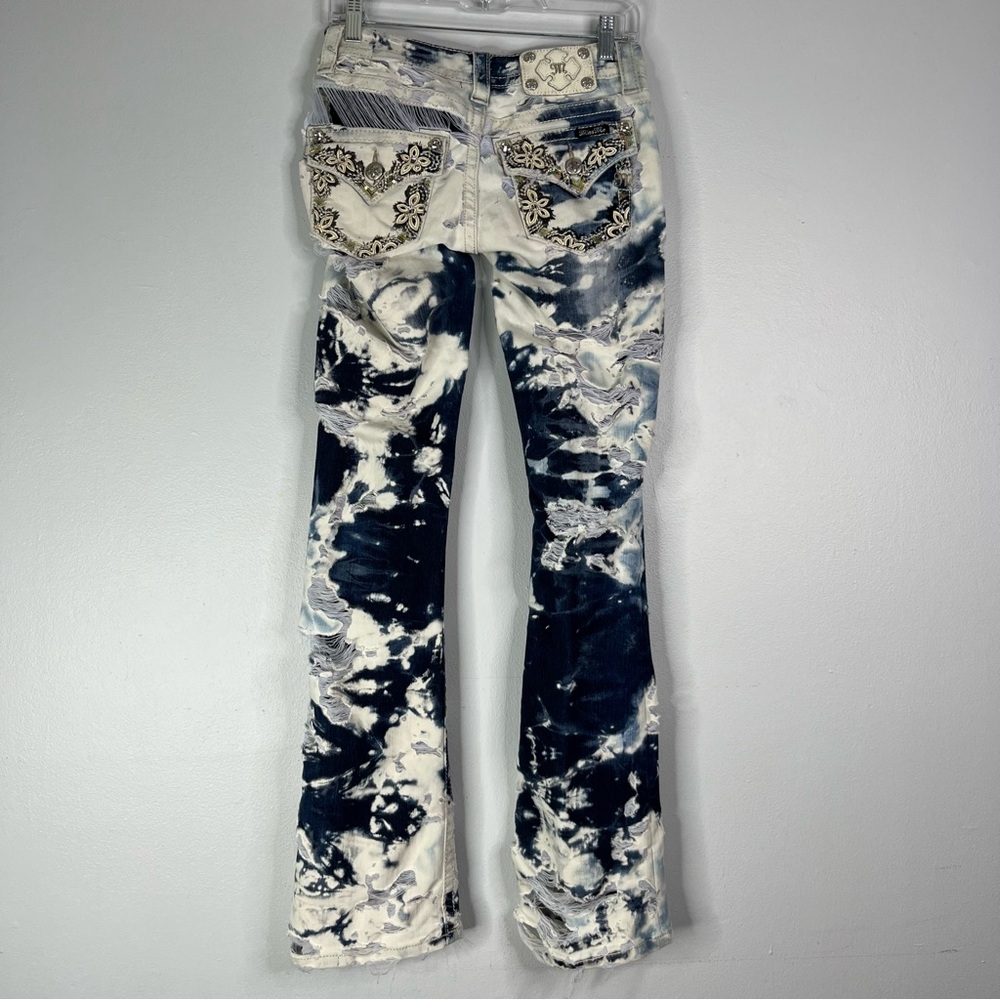 Miss Me Jeans Women’s 25 Blue White Bootcut Bleached Distress Destroyed JP7115B2 - Picture 10 of 16